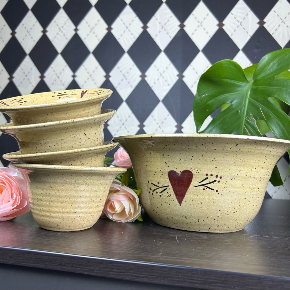 Studio Pottery‎ Mixing Bowl Set 9” Serving Bowl Four Bowls Primitive Farmhouse